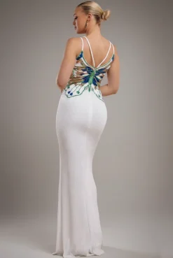 Sequin Butterfly Front Split Maxi Dress - White by Goddiva