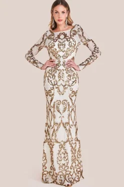 Sequin Cowl Back Maxi - Cream by Goddiva