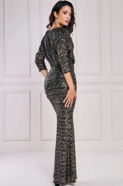 Sequin Cowl Maxi Dress - Black by Goddiva