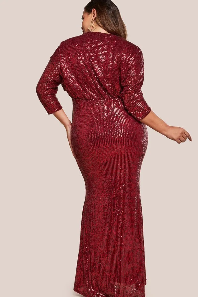 Sequin Cowl Maxi Dress - Wine by Goddiva Plus