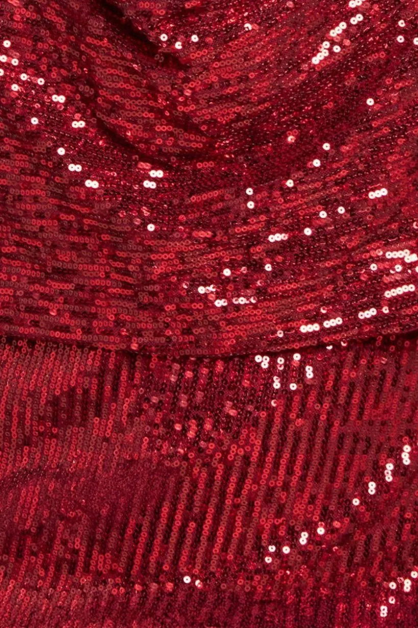 Sequin Cowl Maxi Dress - Wine by Goddiva Plus
