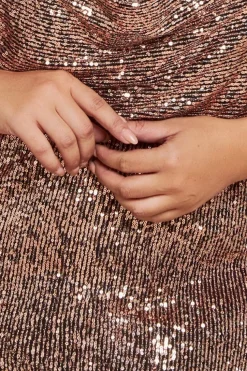 Sequin Cowl Neck Midi Dress - Champagne by Goddiva Plus