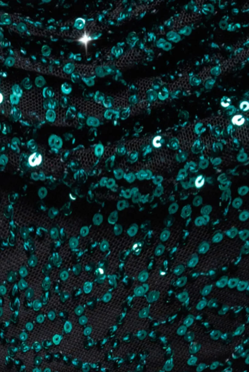 Sequin Cowl One Shoulder Maxi Dress - Emerald Green by Goddiva