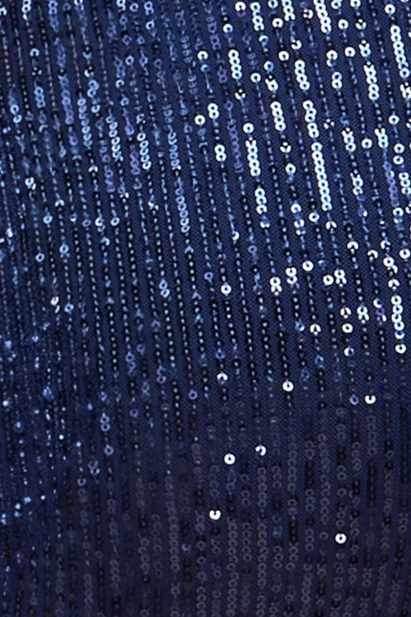 Sequin Cuffed Ankle Trouser - Navy by Goddiva