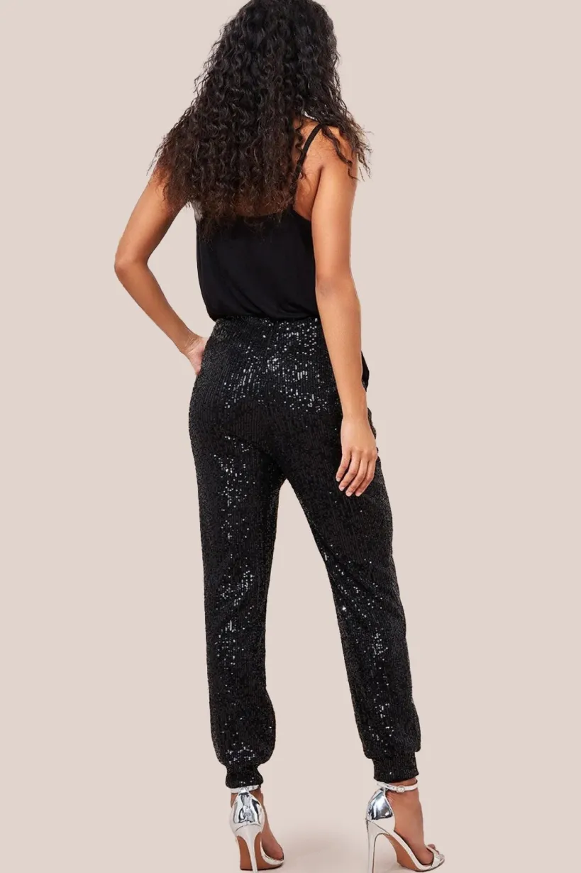 Sequin Cuffed Ankle Trouser - Black by Goddiva