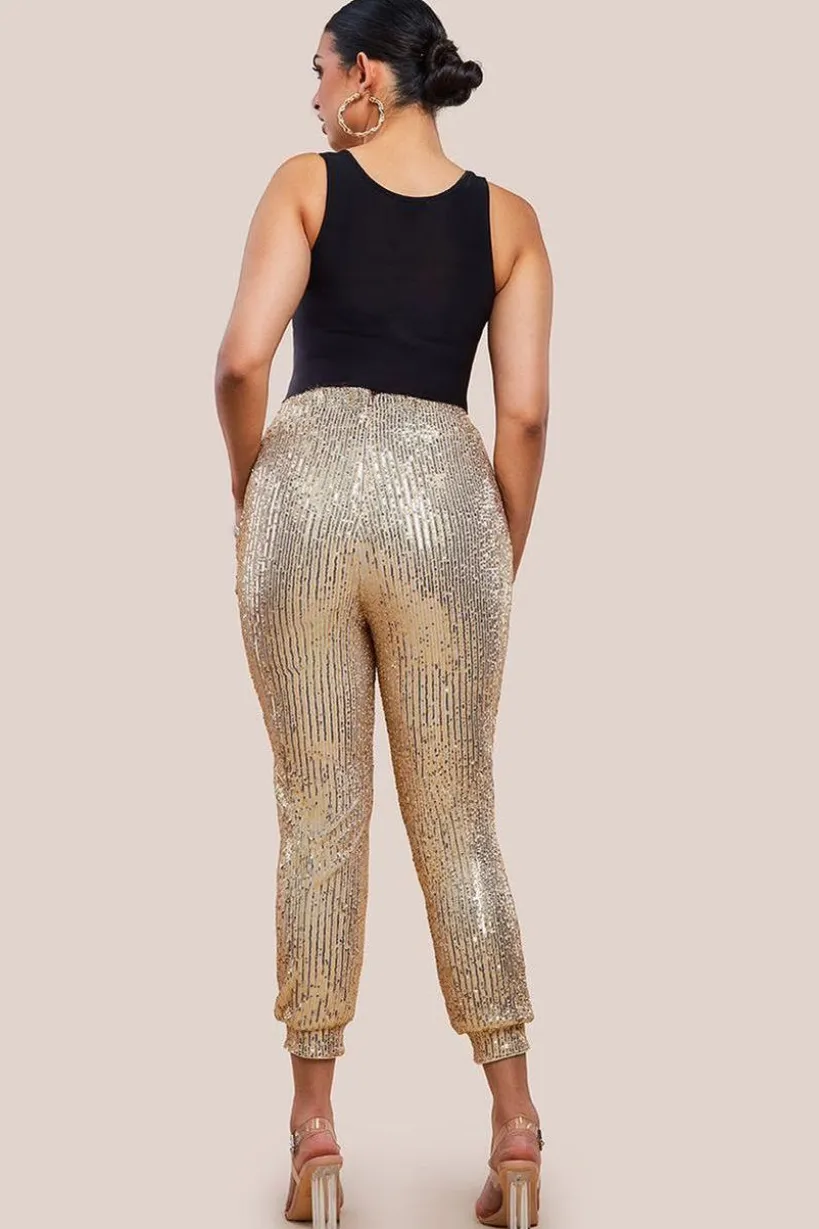 Sequin Cuffed Ankle Trouser - Gold by Goddiva