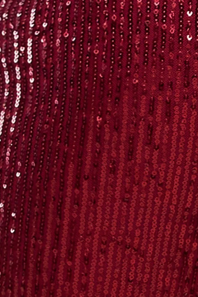 Sequin Cuffed Ankle Trouser - Wine by Goddiva