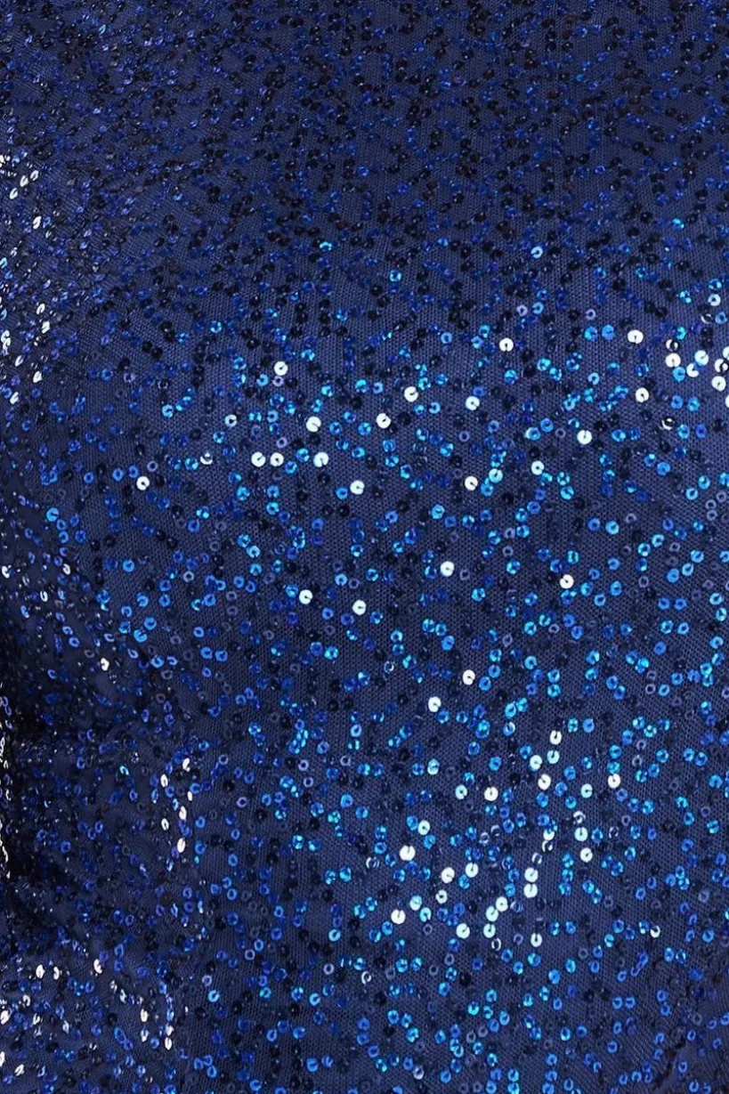 Sequin Flutter Sleeve Maxi - Navy by Goddiva