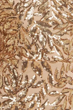 Sequin Leaf Long Sleeve Maxi Dress - Gold by Goddiva