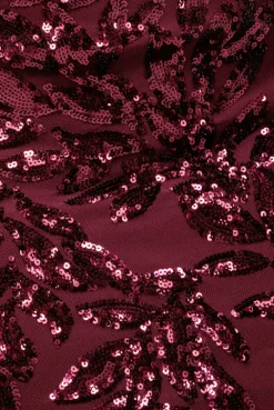 Sequin Leaf Long Sleeve Maxi Dress - Burgundy by Goddiva