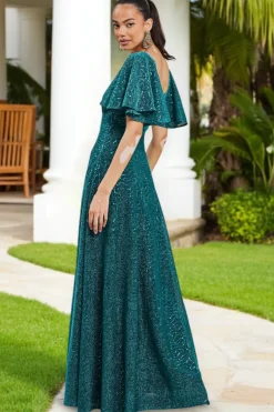Sequin Lurex Flutter Sleeve Maxi Dress - Tealblue by Goddiva