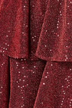 Sequin Lurex Tiered Midi Dress - Wine by Goddiva
