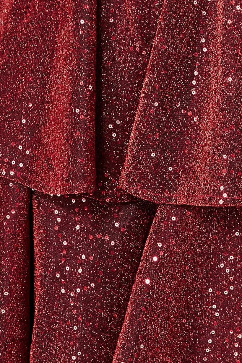 Sequin Lurex Tiered Midi Dress - Wine by Goddiva