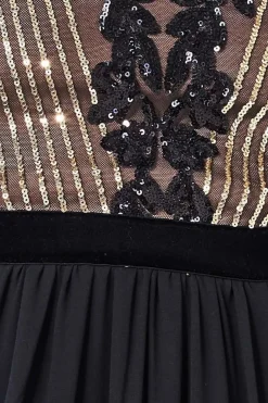 Sequin Mesh Bodice Maxi Dress - Black by Goddiva