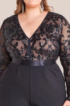 Sequin Mesh Jumpsuit - Black by Goddiva Plus