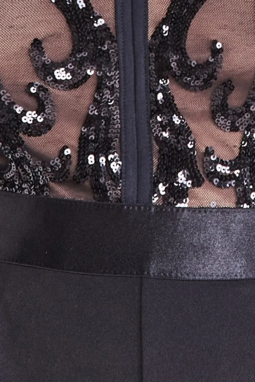 Sequin Mesh Jumpsuit - Black by Goddiva Plus