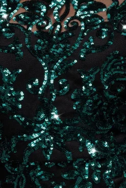 Sequin Mesh One Shoulder Evening Maxi Dress - Emerald Green by Goddiva