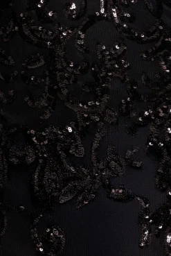 Sequin Mesh One Shoulder Evening Maxi Dress - Black by Goddiva