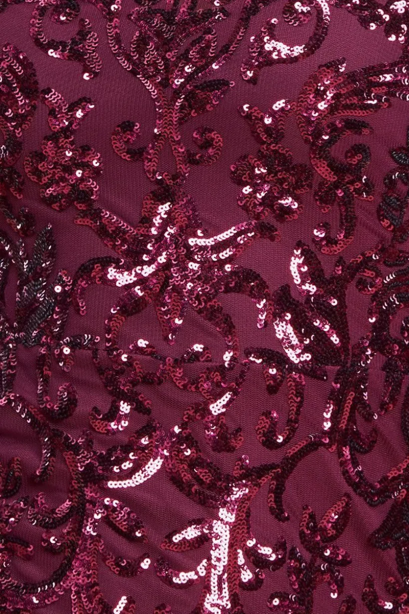 Sequin Mesh One Shoulder Evening Maxi - Burgundy by Goddiva