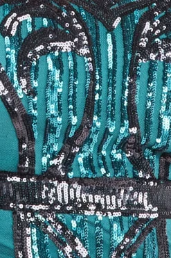Sequin Mesh V Neck Midi Dress - Emerald by Goddiva Plus