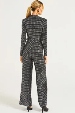 Sequin Plunge Neck Faux Wrap Jumpsuit In Silver by Angeleye