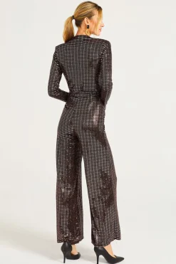Sequin Plunge Neck Faux Wrap Jumpsuit In Gold by Angeleye