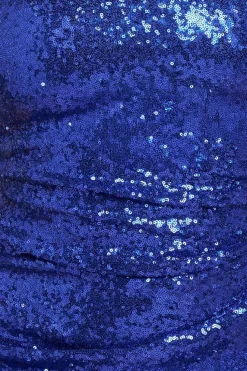 Sequin Portrait Neckline Maxi Dress - Royal Blue by Goddiva Plus