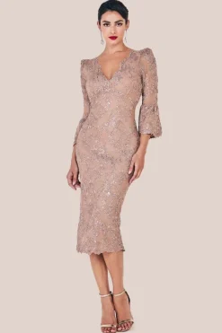 Sequin Scallop Lace Midi Dress - Champagne by Goddiva