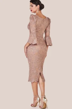 Sequin Scallop Lace Midi Dress - Champagne by Goddiva