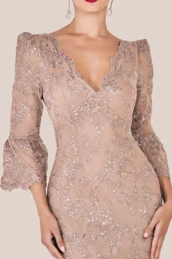 Sequin Scallop Lace Midi Dress - Champagne by Goddiva