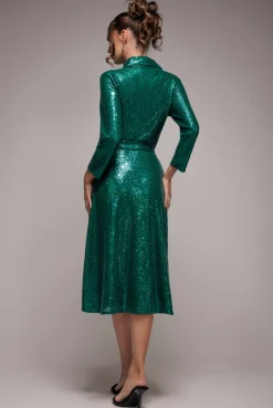 Sequin Skater Shirt Dress - Emerald Green by Goddiva