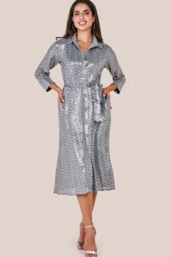 Sequin Skater Shirt Dress - Silver by Goddiva