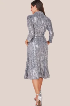 Sequin Skater Shirt Dress - Silver by Goddiva