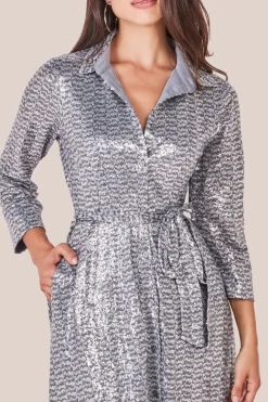 Sequin Skater Shirt Dress - Silver by Goddiva