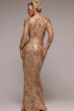 Sequin Square Neck Maxi With Scallop Hem - Gold by Goddiva