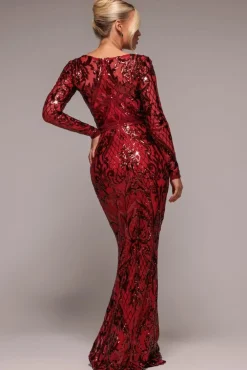 Sequin Square Neck Maxi With Scallop Hem - Red by Goddiva