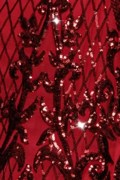 Sequin Square Neck Maxi With Scallop Hem - Red by Goddiva