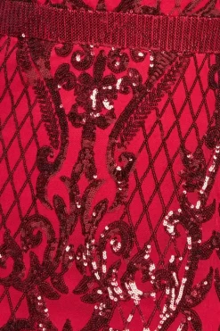 Sequin Square Neck Maxi With Scallop Hem - Red by Goddiva Plus