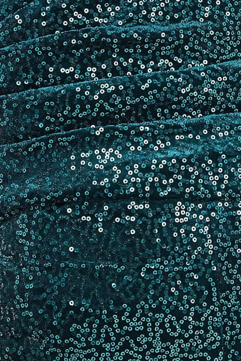 Sequin Velvet Bardot Jumpsuit - Emerald Green by Goddiva