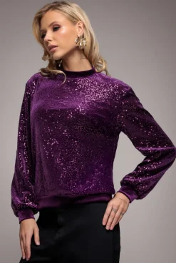 Sequin Velvet Jumper - Magenta by Goddiva