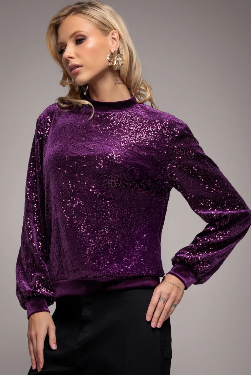 Sequin Velvet Jumper - Magenta by Goddiva