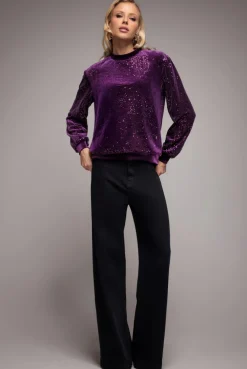 Sequin Velvet Jumper - Magenta by Goddiva