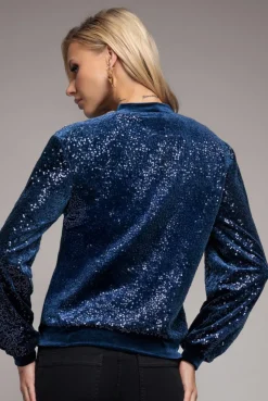 Sequin Velvet Jumper - Navy by Goddiva
