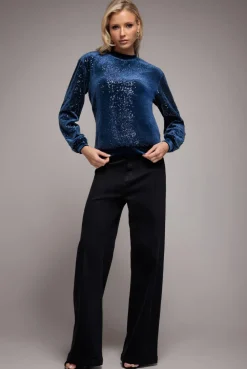 Sequin Velvet Jumper - Navy by Goddiva