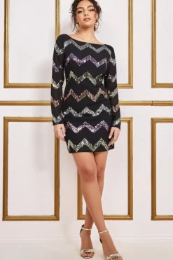 Sequin Zig Zag Shift Mini Dress - Black by Goddiva