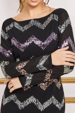 Sequin Zig Zag Shift Mini Dress - Black by Goddiva