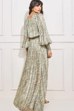 Shirred Waist Chiffon Printed Maxi - Snakeprint by Goddiva