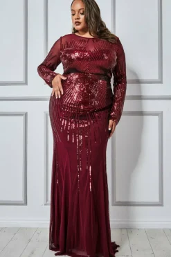 Shooting Star Sequin Maxi Dress - Wine by Goddiva Plus