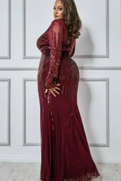 Shooting Star Sequin Maxi Dress - Wine by Goddiva Plus