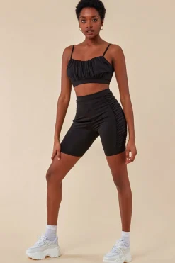 Side Detail Bralette & Cycle Short Set - Black by Cosmochic